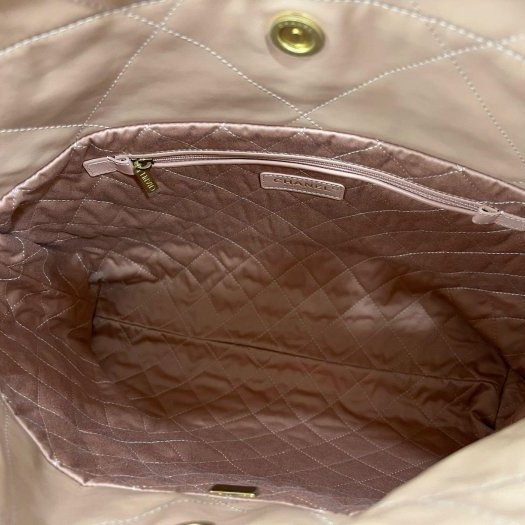 東區正精品㊣CHANEL 22 BAG AS3261 近全新香奈兒粉棕色全皮字金幣金鍊肩背包購物袋包中款 RZ6212-2