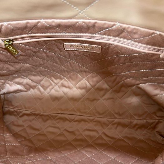 東區正精品㊣CHANEL 22 BAG AS3261 近全新香奈兒粉棕色全皮字金幣金鍊肩背包購物袋包中款 RZ6212-3