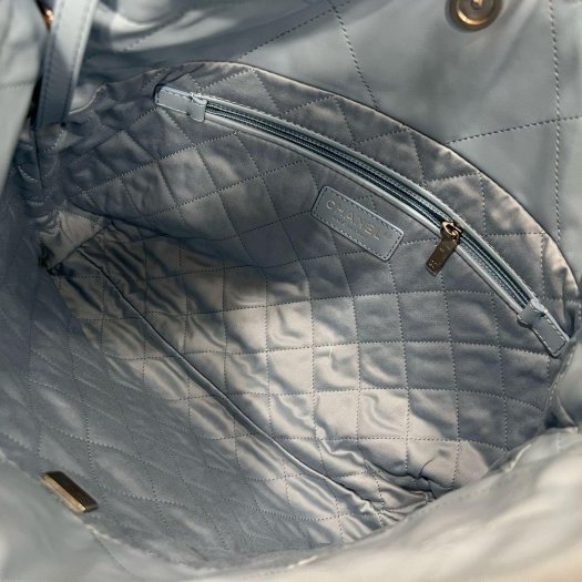 東區正精品㊣CHANEL 22 BAG AS3260 全新香奈兒水藍色全皮銀字銀幣銀鍊肩背包購物袋包小款 RZ6213-3