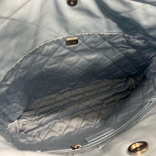 東區正精品㊣CHANEL 22 BAG AS3260 全新香奈兒水藍色全皮銀字銀幣銀鍊肩背包購物袋包小款 RZ6213-4