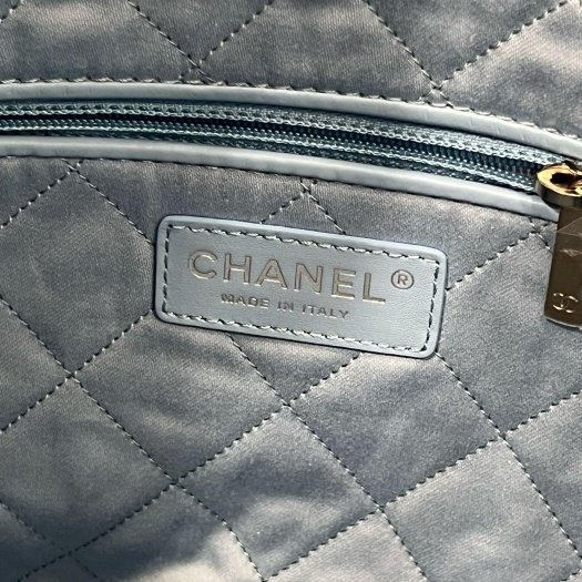 東區正精品㊣CHANEL 22 BAG AS3260 全新香奈兒水藍色全皮銀字銀幣銀鍊肩背包購物袋包小款 RZ6213-5