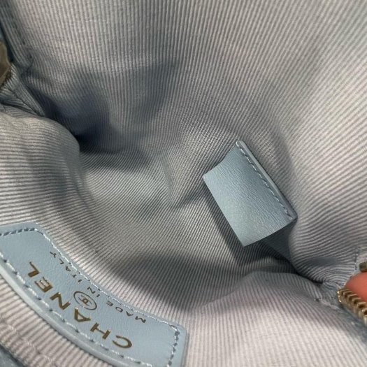 東區正精品㊣CHANEL AP2061全新香奈兒水藍色荔枝牛皮金拉鍊卡片夾零錢包 RZ6215-2