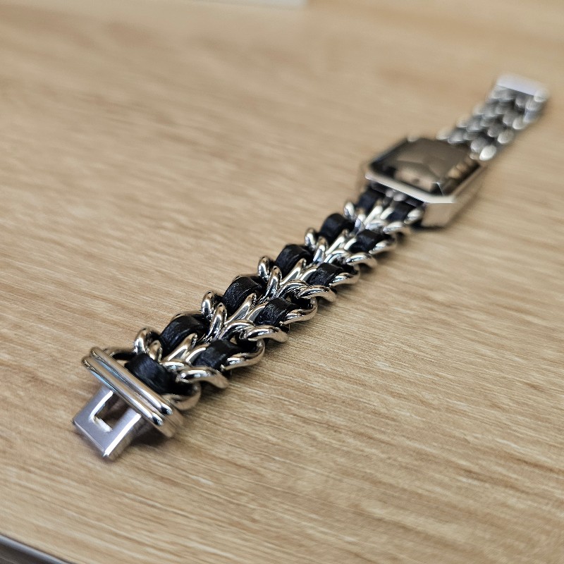 [品況超新甜價過新年🧧] Chanel 銀色皮穿鏈Premiere Iconic Chain石英腕錶-13