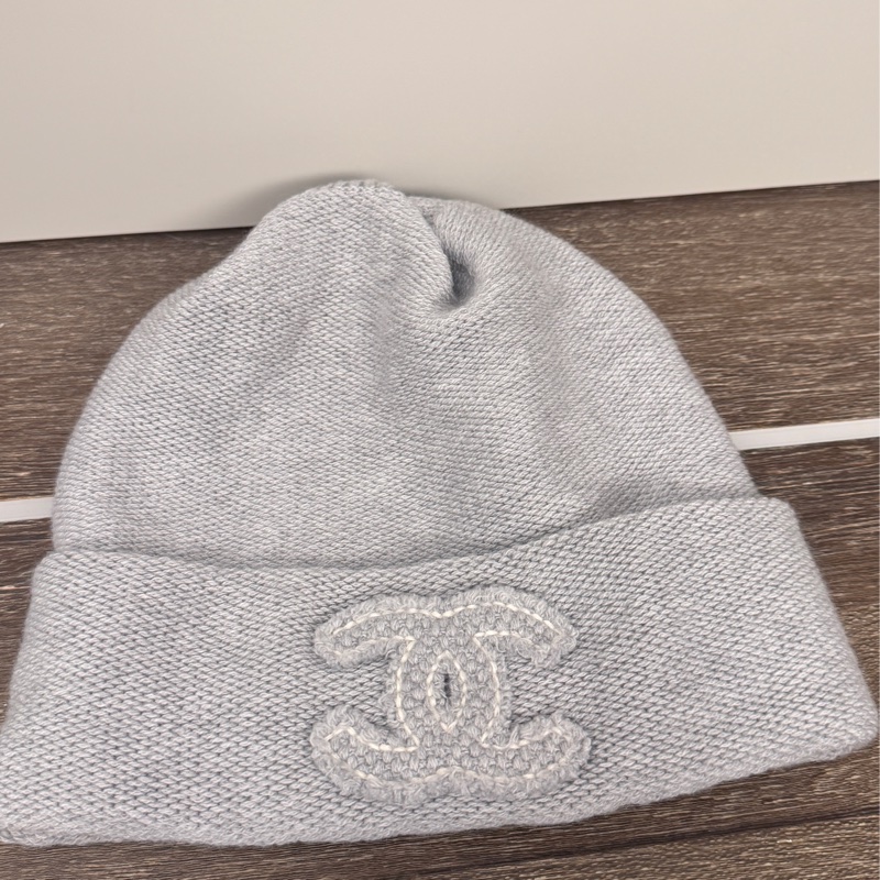 全新閒置Chanel香奈兒灰色氣質爆款大logo編織毛線毛帽冷帽-0