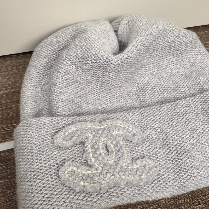 全新閒置Chanel香奈兒灰色氣質爆款大logo編織毛線毛帽冷帽-5