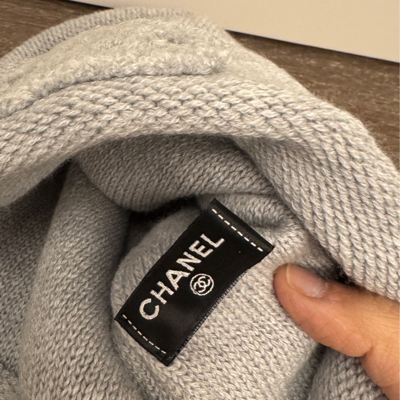 全新閒置Chanel香奈兒灰色氣質爆款大logo編織毛線毛帽冷帽-7