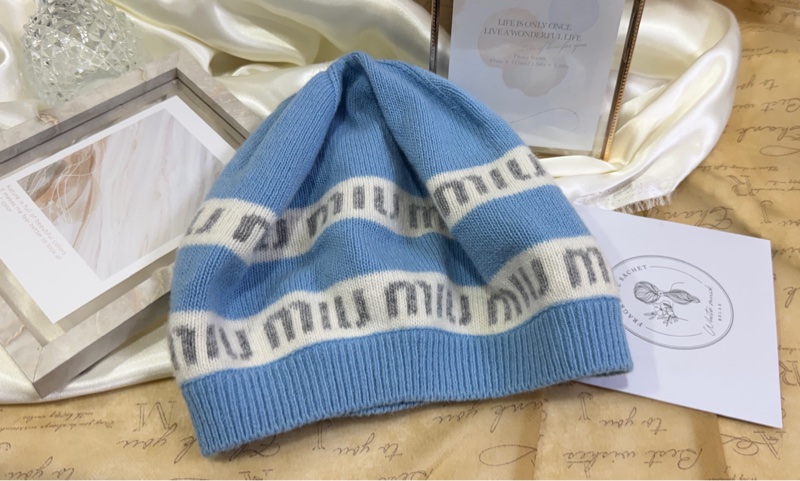 MIUMIU 5HC260 淺藍色針織帽/貝雷帽 羊絨混紡-2