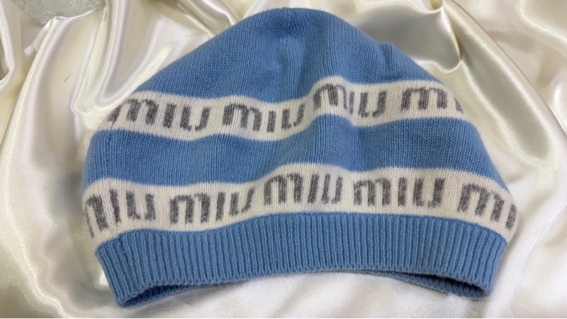 MIUMIU 5HC260 淺藍色針織帽/貝雷帽 羊絨混紡-4