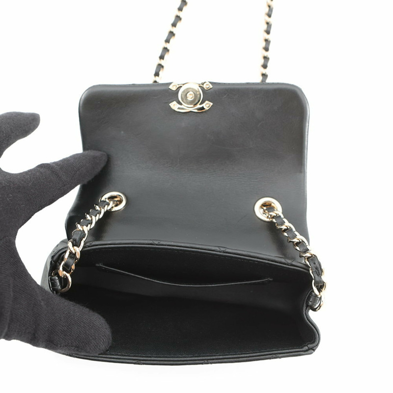 香奈兒 (CHANEL) Matelasse Coco Mark 單肩包/鏈條手拿包，小牛皮，AP4593，黑色-4
