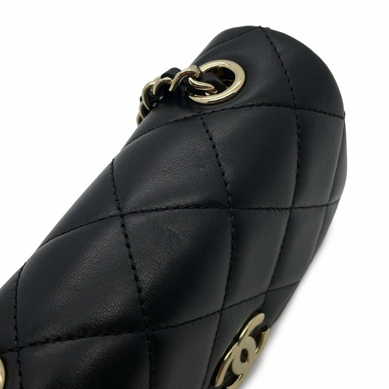 香奈兒 (CHANEL) Matelasse Coco Mark 單肩包/鏈條手拿包，小牛皮，AP4593，黑色-12