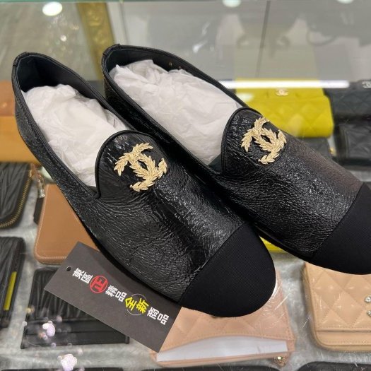 東區正精品㊣CHANEL G39318 全新香奈兒黑色全皮金色雙C logo 樂福鞋娃娃鞋平底鞋 37號 RZ5870-1