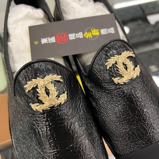 東區正精品㊣CHANEL G39318 全新香奈兒黑色全皮金色雙C logo 樂福鞋娃娃鞋平底鞋 37號 RZ5870-3