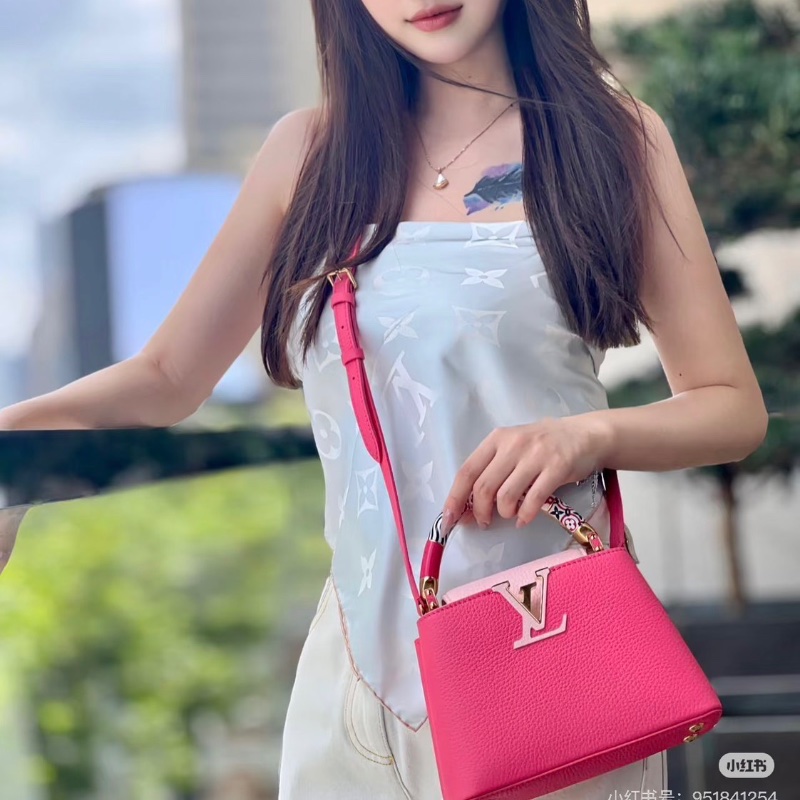 LV Capucines mini粉色限定款 彩虹陶瓷手柄21*14*8 99新配件塵袋-0