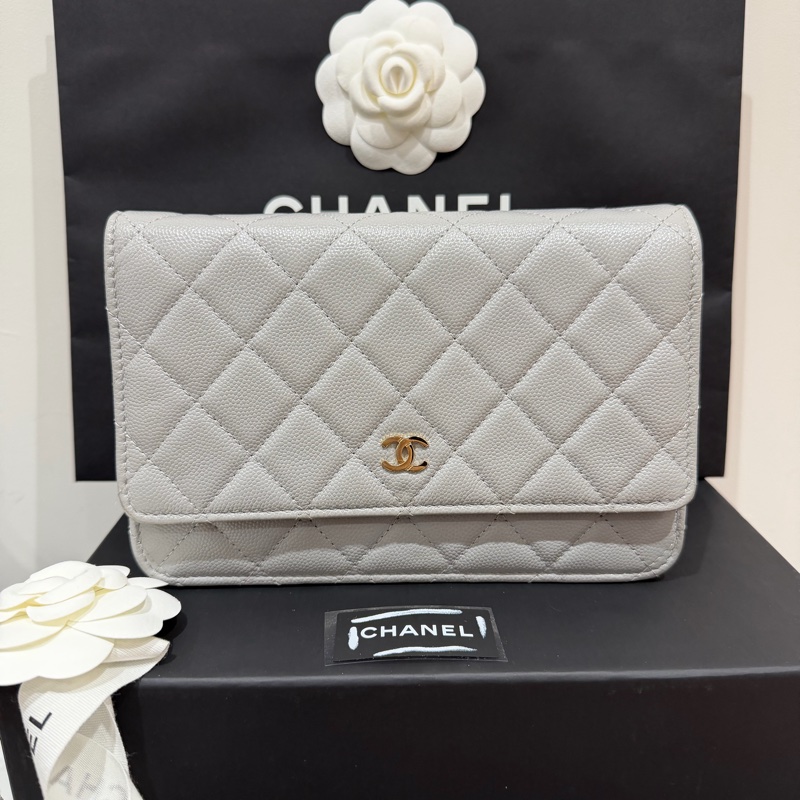 Chanel woc 灰色 淡金扣 晶片款 超級大全配👍-0