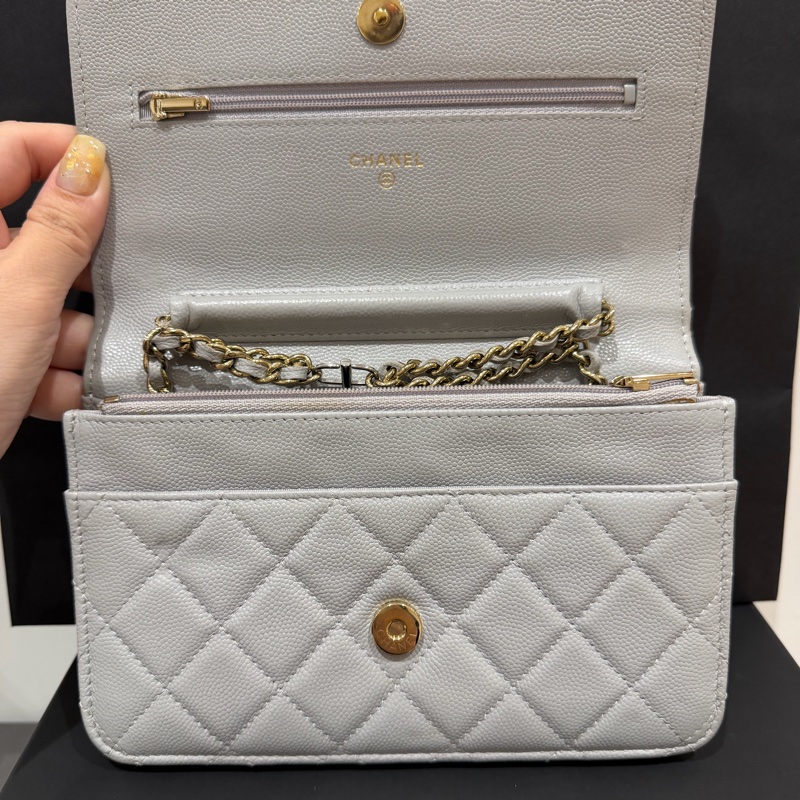 Chanel woc 灰色 淡金扣 晶片款 超級大全配👍-4