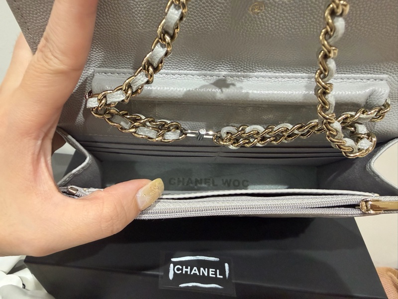 Chanel woc 灰色 淡金扣 晶片款 超級大全配👍-5