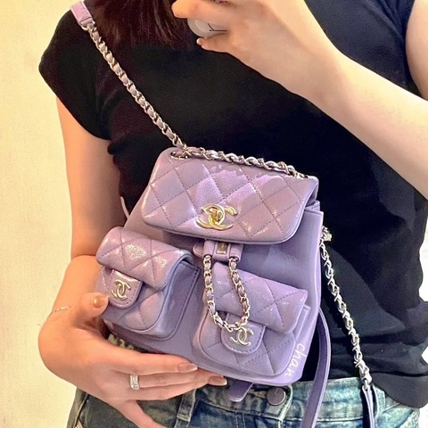 Chanel Duma後背包小號  芯片款 紫色金扣 荔枝皮 18*18*9 全新閒置盒子塵袋
