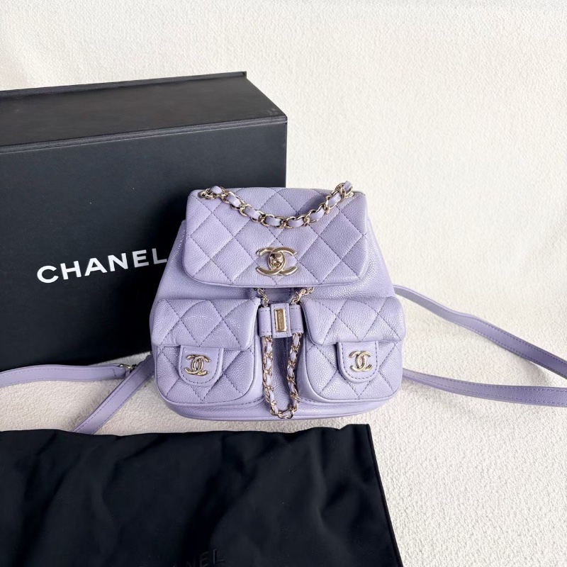 Chanel Duma後背包小號  芯片款 紫色金扣 荔枝皮 18*18*9 全新閒置盒子塵袋-1