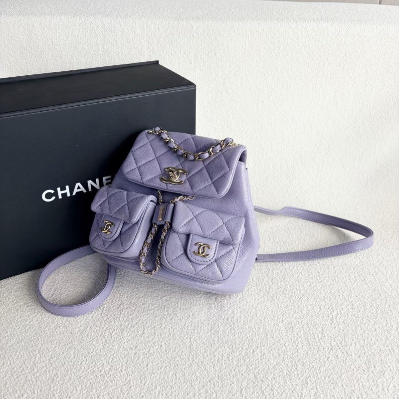 Chanel Duma後背包小號  芯片款 紫色金扣 荔枝皮 18*18*9 全新閒置盒子塵袋-3