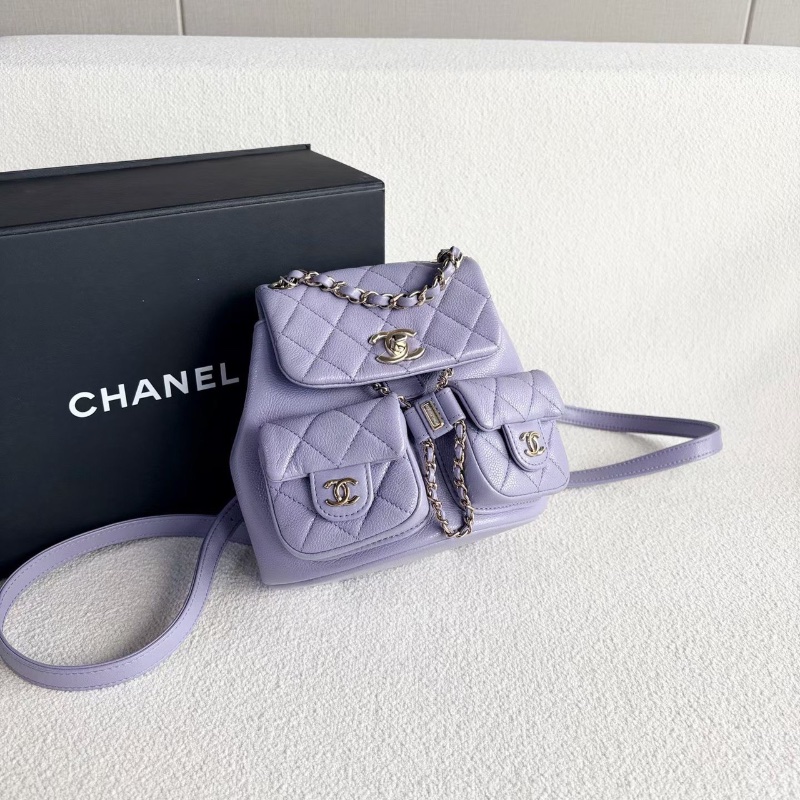 Chanel Duma後背包小號  芯片款 紫色金扣 荔枝皮 18*18*9 全新閒置盒子塵袋-5