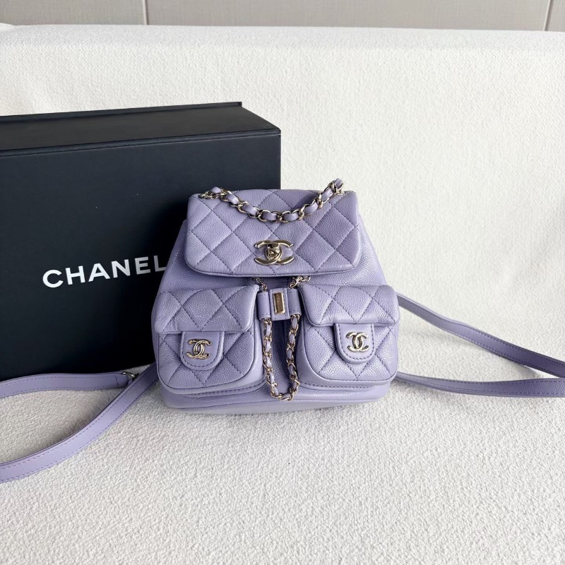 Chanel Duma後背包小號  芯片款 紫色金扣 荔枝皮 18*18*9 全新閒置盒子塵袋-6