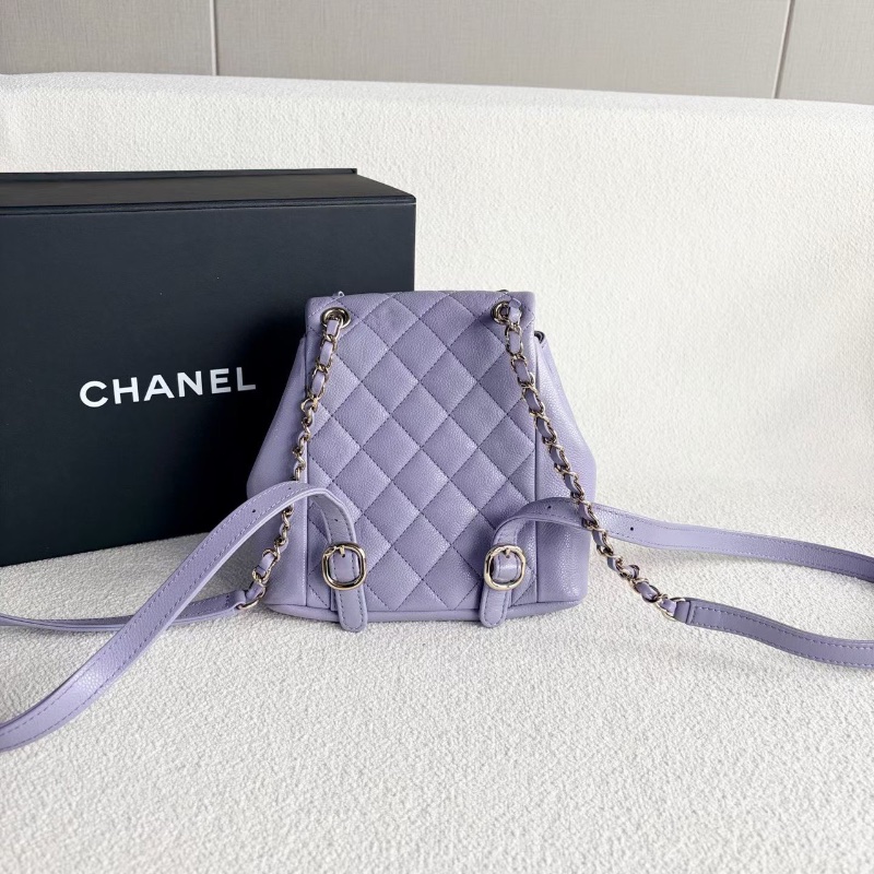 Chanel Duma後背包小號  芯片款 紫色金扣 荔枝皮 18*18*9 全新閒置盒子塵袋-7