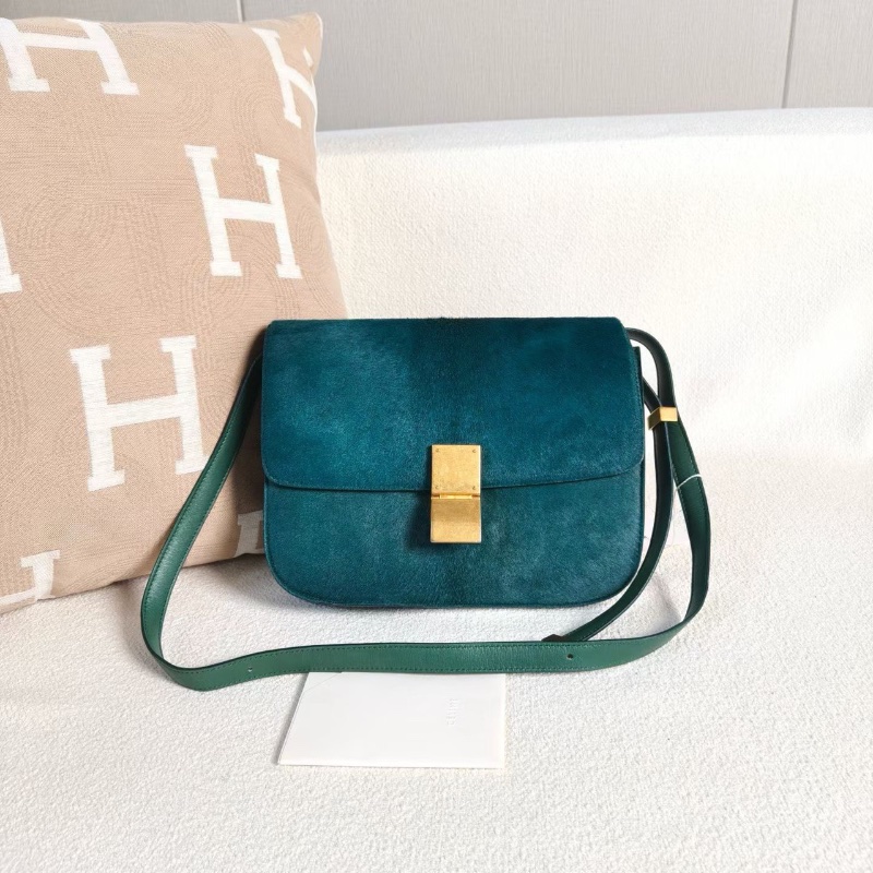 Celine Box豆腐包中號綠色金扣 馬毛23*18*5  99新配件塵袋-1