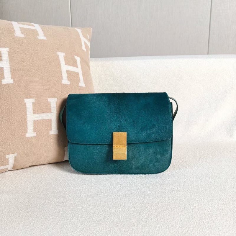 Celine Box豆腐包中號綠色金扣 馬毛23*18*5  99新配件塵袋-7