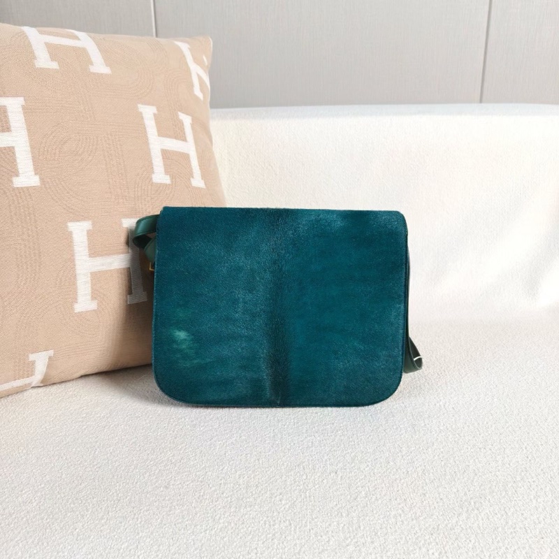 Celine Box豆腐包中號綠色金扣 馬毛23*18*5  99新配件塵袋-8