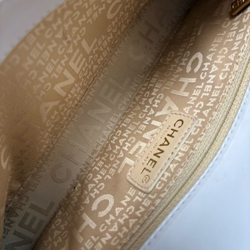 Chanel 中古橫版冰格腋下包  白色金扣 羊皮24*12*4 98新配件塵袋保卡-2