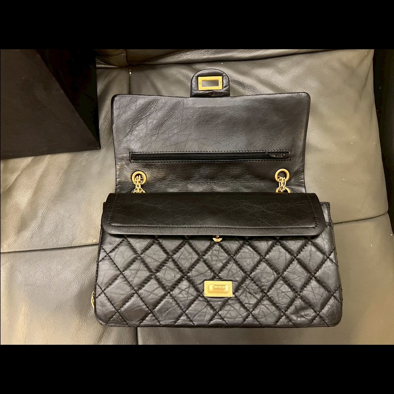 歡迎砍價CHANEL 香奈兒2.55 口蓋包 晶片款 大號28cm 黑金扣-0