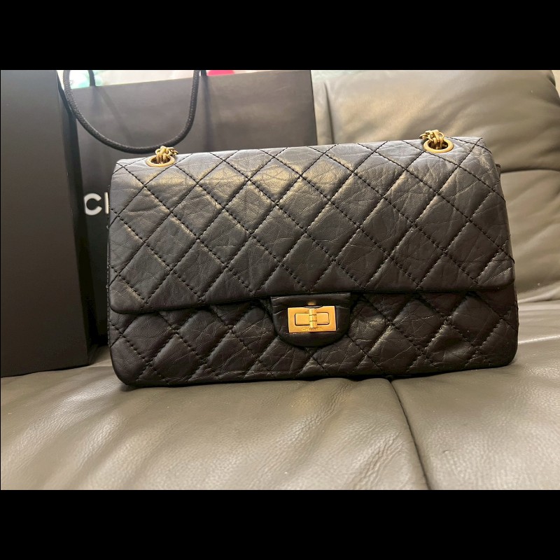 歡迎砍價CHANEL 香奈兒2.55 口蓋包 晶片款 大號28cm 黑金扣-5