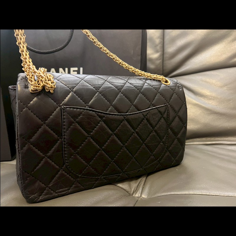 歡迎砍價CHANEL 香奈兒2.55 口蓋包 晶片款 大號28cm 黑金扣-7