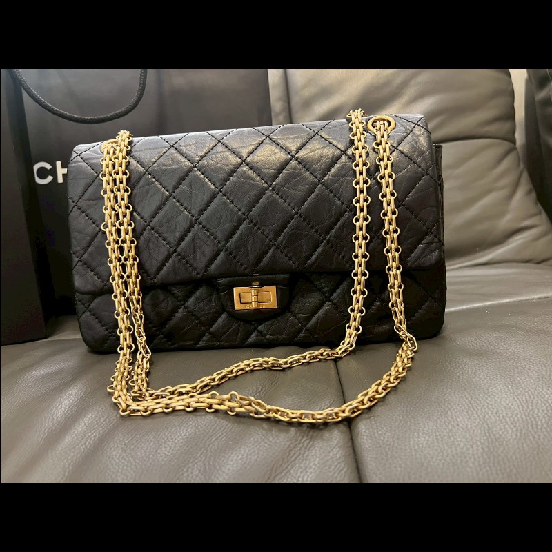 歡迎砍價CHANEL 香奈兒2.55 口蓋包 晶片款 大號28cm 黑金扣-18