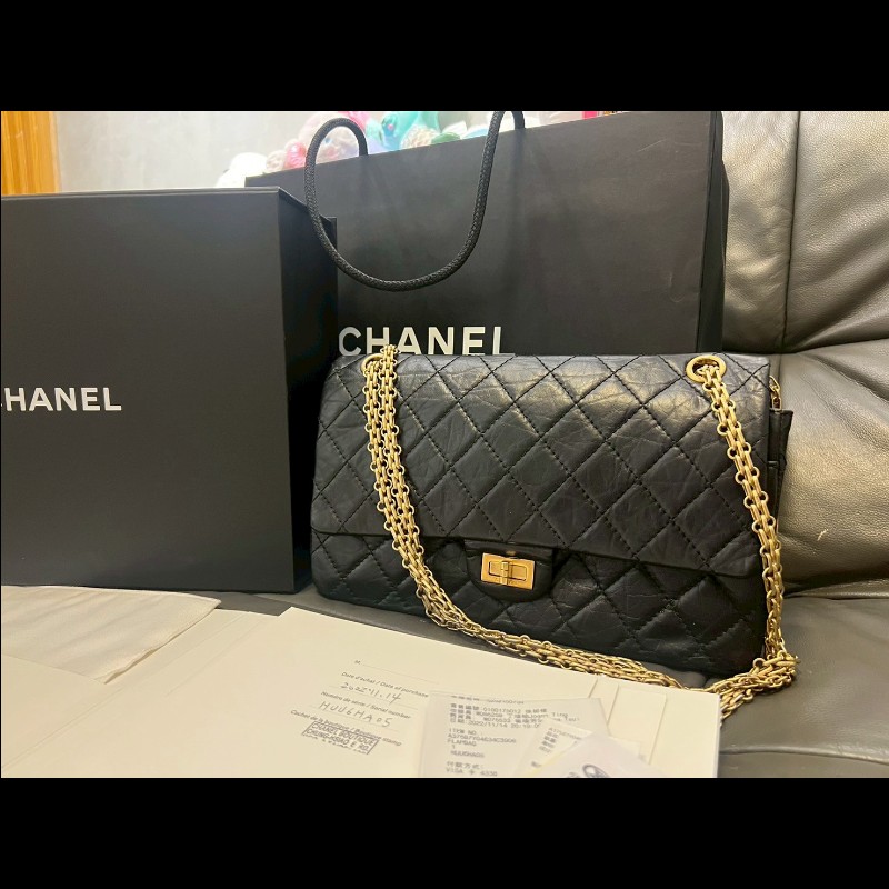 歡迎砍價CHANEL 香奈兒2.55 口蓋包 晶片款 大號28cm 黑金扣-21