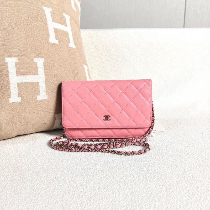 Chanel woc鏈條包 粉色銀色羊皮19*12*2 98新配件塵袋-1
