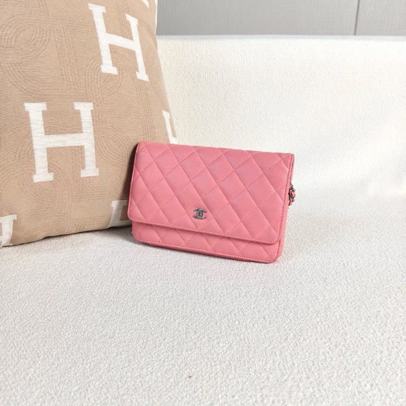 Chanel woc鏈條包 粉色銀色羊皮19*12*2 98新配件塵袋-2