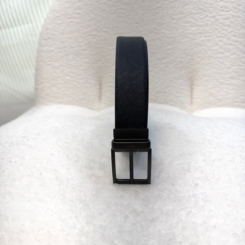 普拉達簡約皮帶PRADA黑拚藍雙面轉釦皮帶