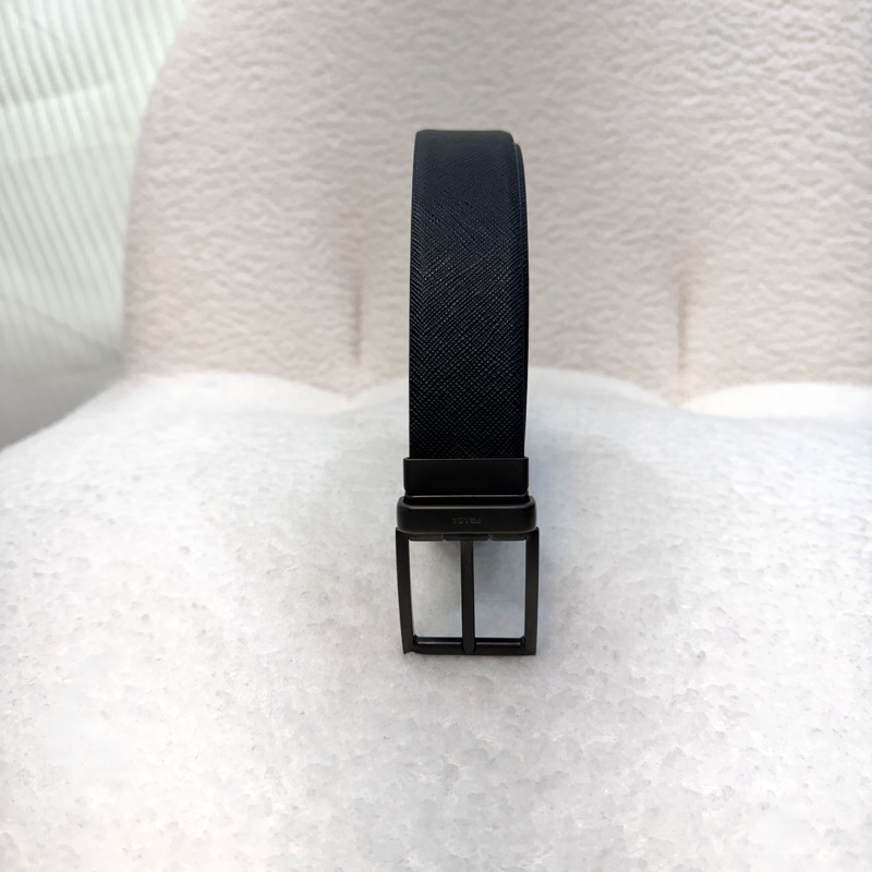 普拉達簡約皮帶PRADA黑拚藍雙面轉釦皮帶-0