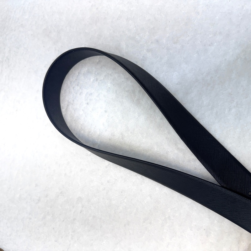 普拉達簡約皮帶PRADA黑拚藍雙面轉釦皮帶-4