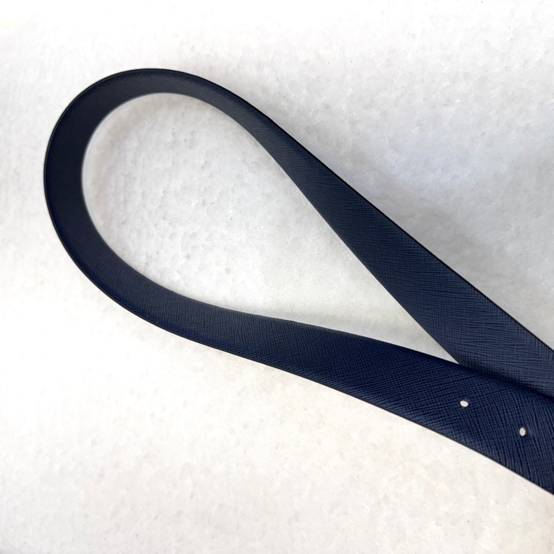 普拉達簡約皮帶PRADA黑拚藍雙面轉釦皮帶-5