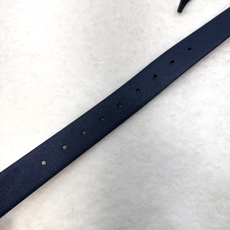 普拉達簡約皮帶PRADA黑拚藍雙面轉釦皮帶-7