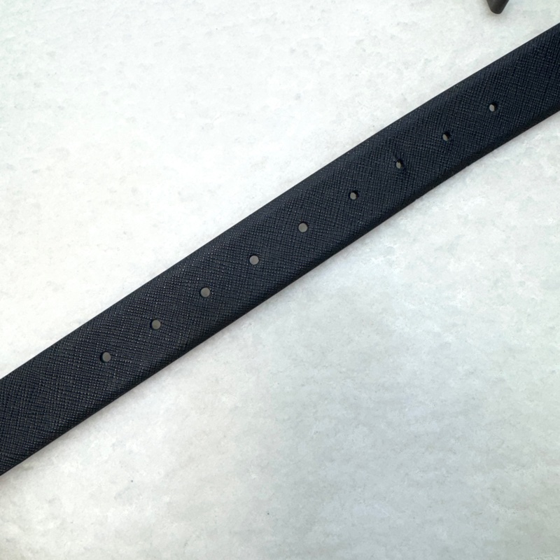 普拉達簡約皮帶PRADA黑拚藍雙面轉釦皮帶-8