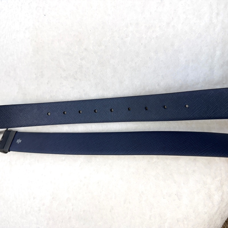 普拉達簡約皮帶PRADA黑拚藍雙面轉釦皮帶-9