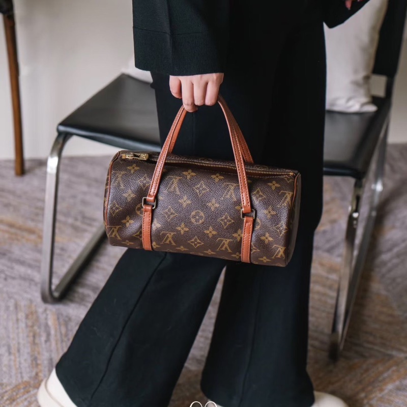 LV老花中古巴比龍圓筒包26*13*13 98新配件塵袋-0