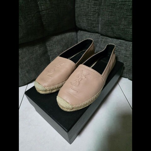 Saint Laurent YSL 奶茶色草編鞋 38
