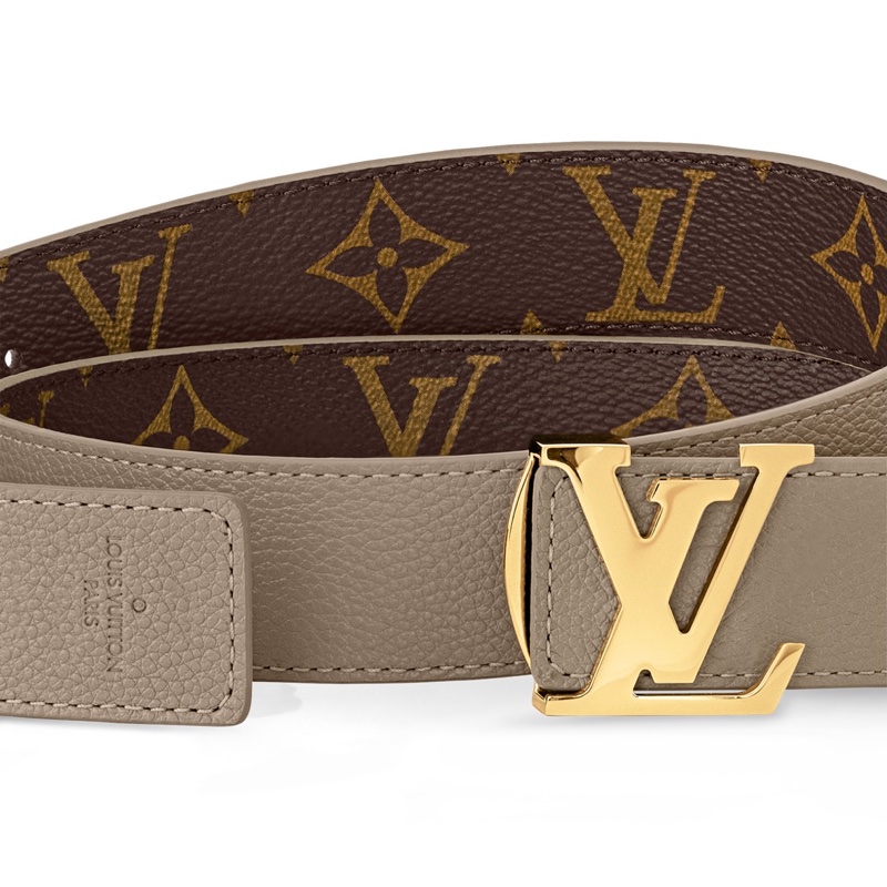 路易威登閒置新品LV原花拼米色Initiales 3CM雙面皮帶M0696V-2