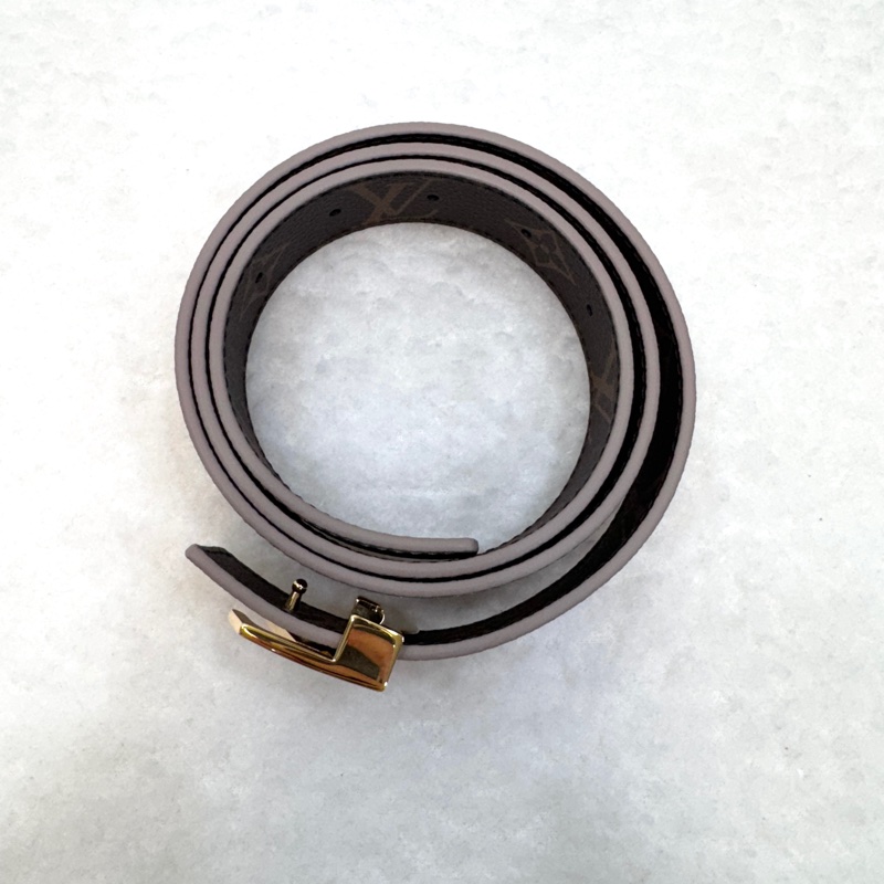 路易威登閒置新品LV原花拼米色Initiales 3CM雙面皮帶M0696V-7