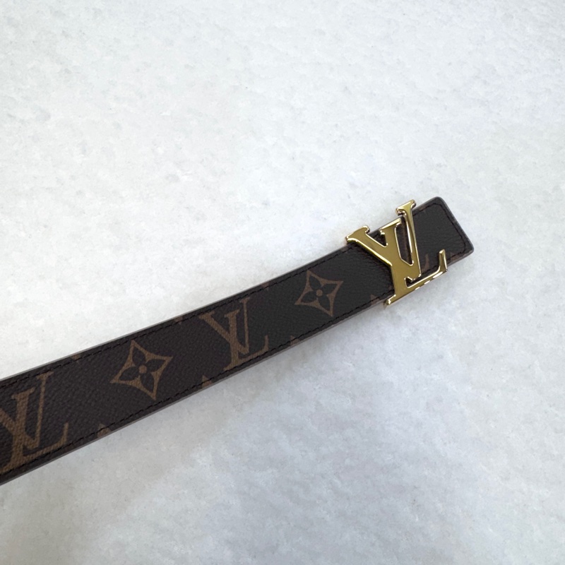 路易威登閒置新品LV原花拼米色Initiales 3CM雙面皮帶M0696V-12