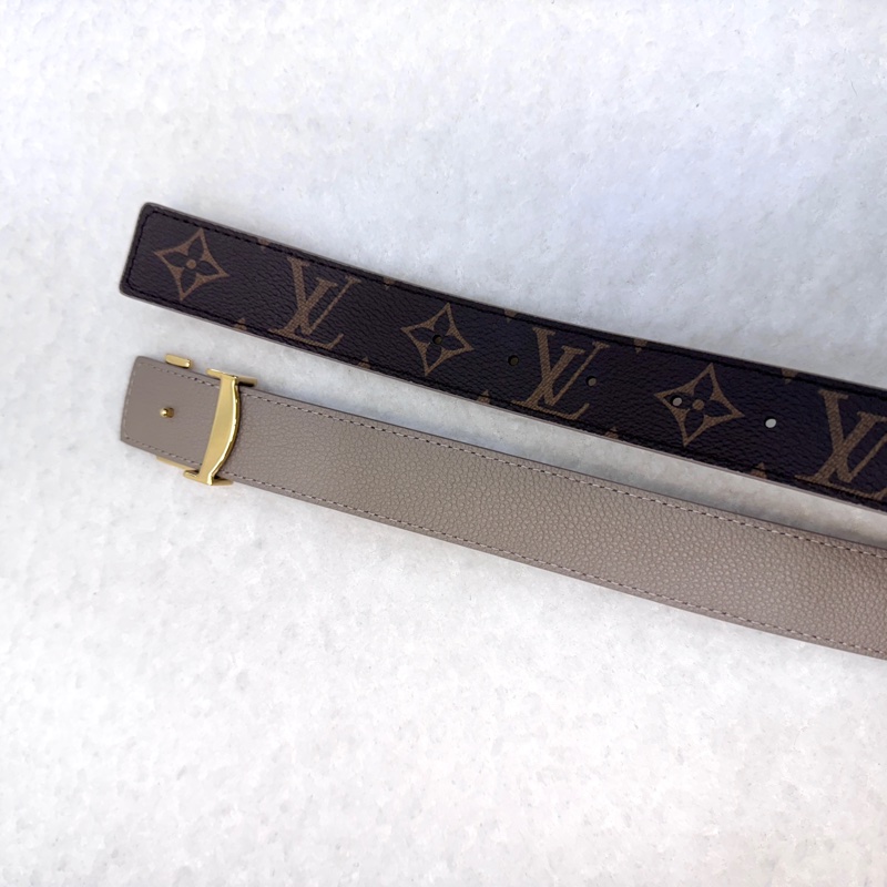 路易威登閒置新品LV原花拼米色Initiales 3CM雙面皮帶M0696V-14